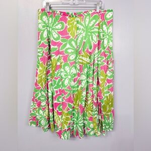 100% Cotton Ruby Rd. Vibrant Green and Pink Floral A-Line Skirt